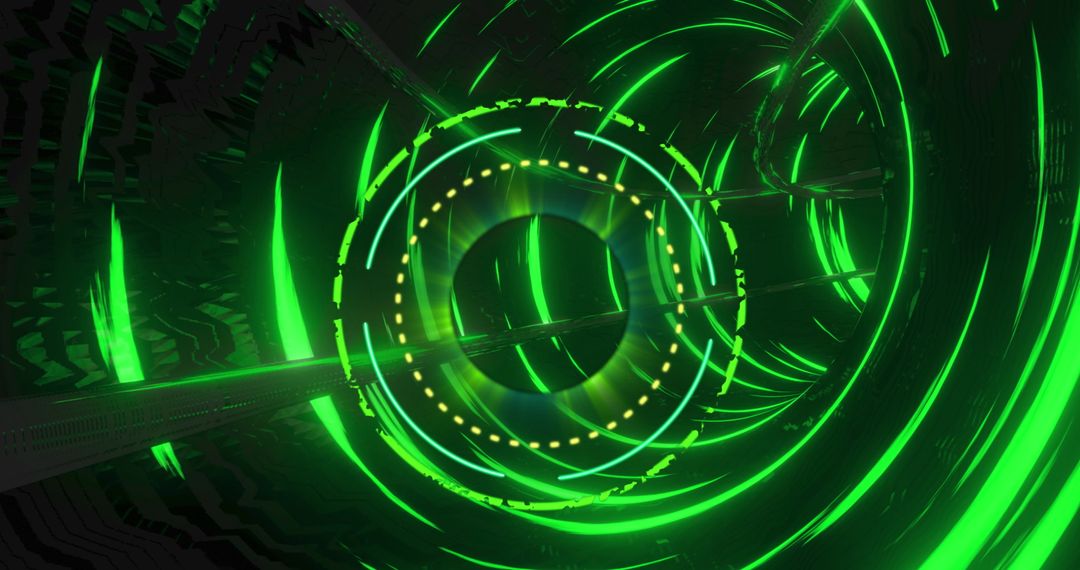 Futuristic Digital Tunnel with Glowing Green Circles