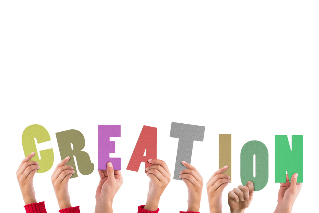 Creative Hands Holding Colorful Alphabet Spelling Transparent Creation