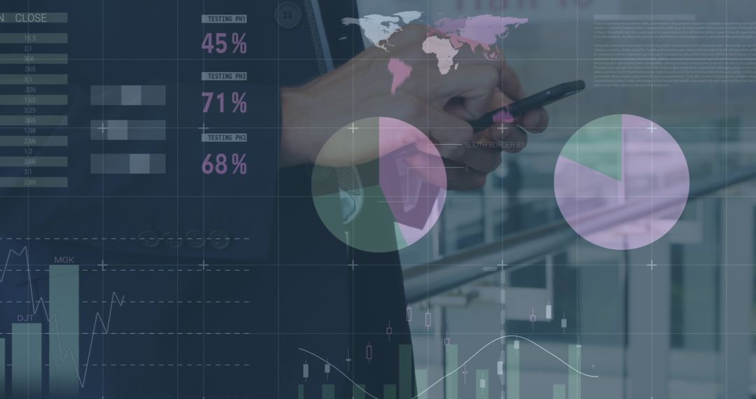 Businessman Analyzing Financial Data on Smartphone with Global Analytics