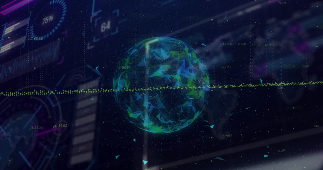 Futuristic Digital Interface with Holographic Sphere Visualization