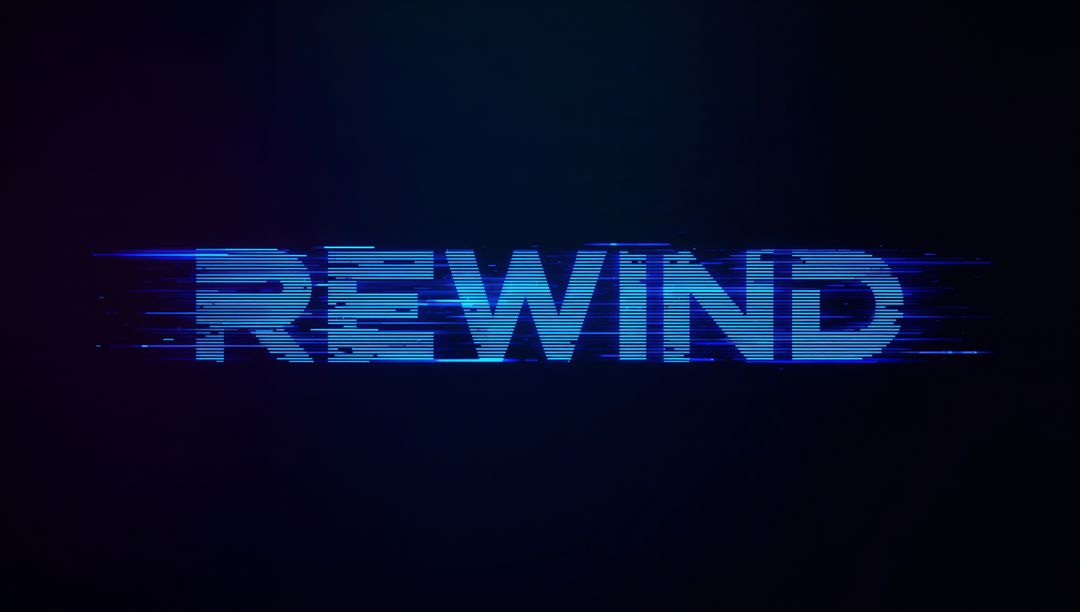 Glitch Rewind Neon Typography with VHS Scanlines and Cyberpunk Blue Magenta Glow Animated