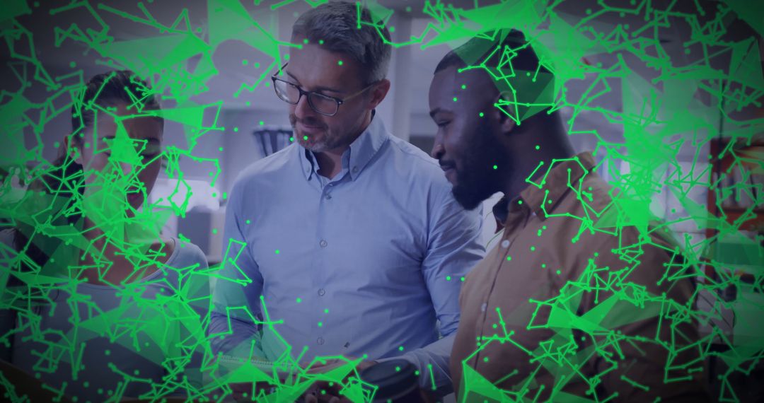 Teamwork and Innovation: Professionals Collaborating with Tech Overlay