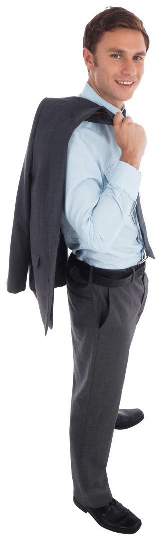 Smiling Businessman Holding Jacket on Shoulder Transparent