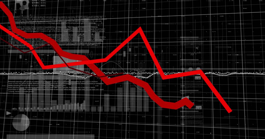 Dynamic Red Line Graph on Dark Background Depicting Financial Crisis