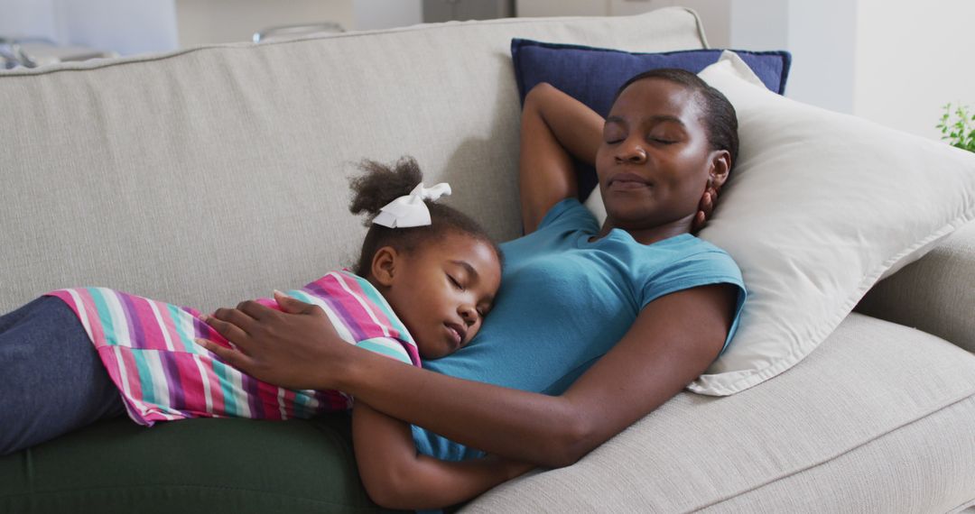 Mother and Daughter Napping Together on Couch in Cozy Home - Free Images, Stock Photos and Pictures on Pikwizard.com