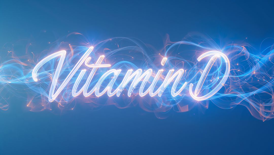Glowing Neon Vitamin D Script with Electric Light Trails and Spark Effects