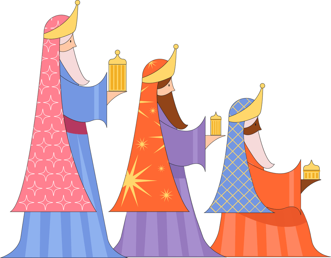 Flat Design Magi with Gifts on Transparent Background