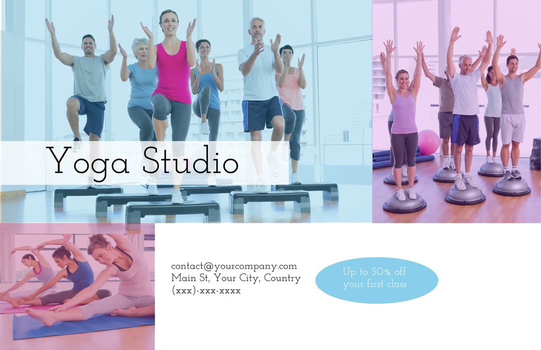 Diverse Group Energizing in Yoga Class at Wellness Studio