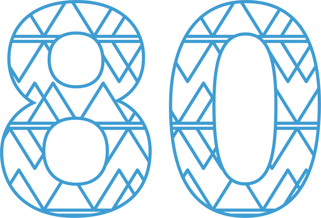 Blue Patterned 80 Number on Transparent Background for Celebrations