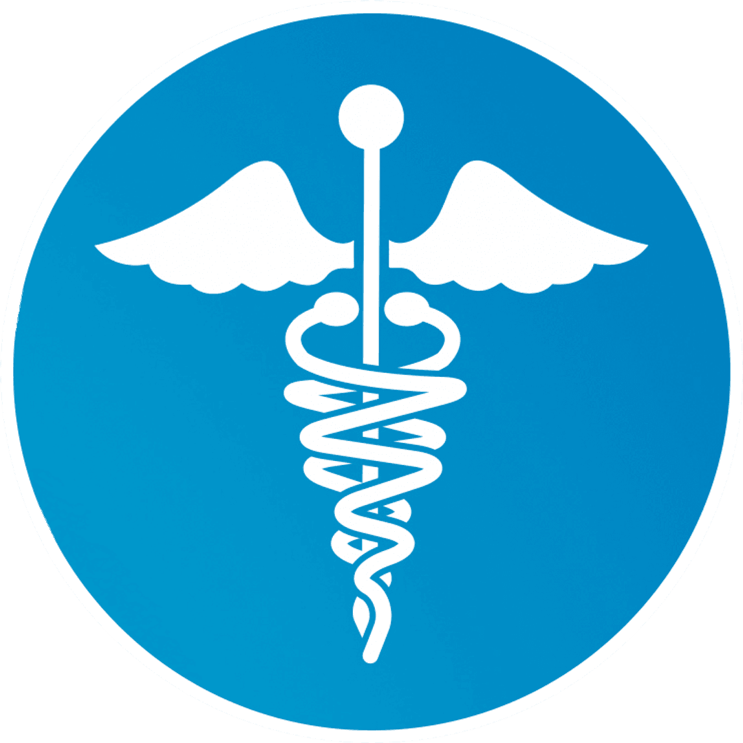 Transparent Caduceus Symbol on Blue Circle Background