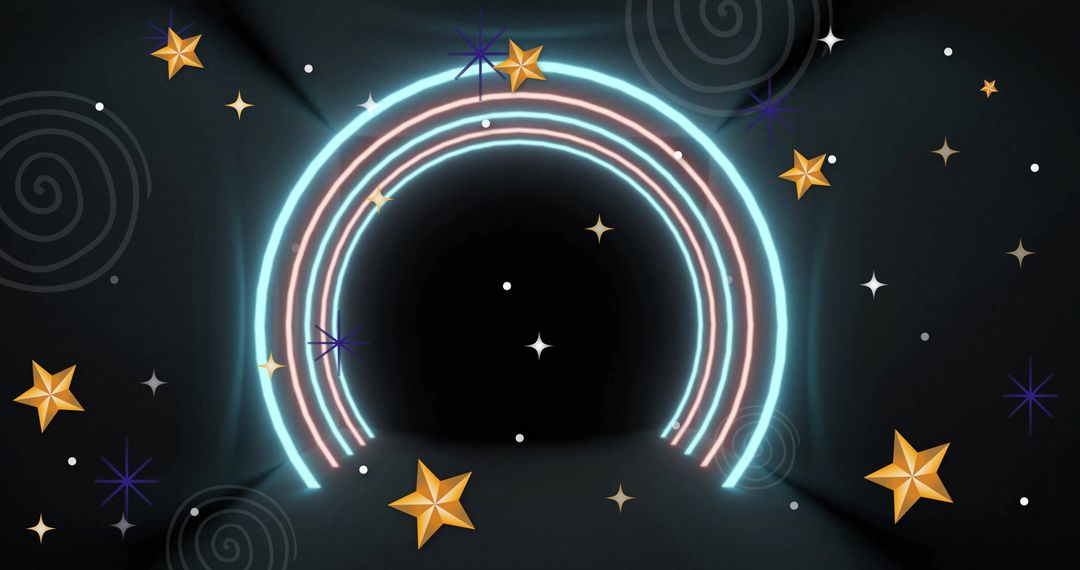 Futuristic Neon Arc with Stars in Cosmic Tunnel
