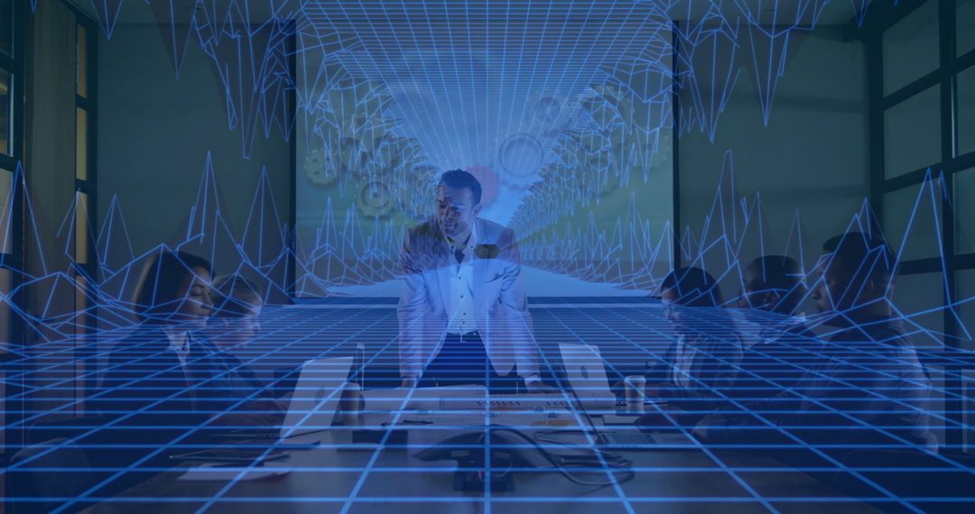 Futuristic Business Meeting with Virtual Reality Technology