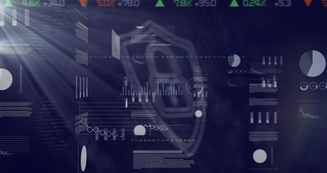 Cybersecurity Shield and Lock over Data Charts