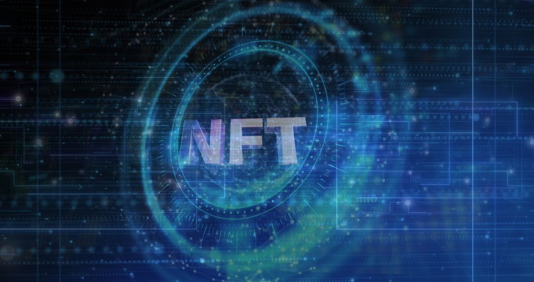 Digital Blockchain Concept with NFT Text Overlay