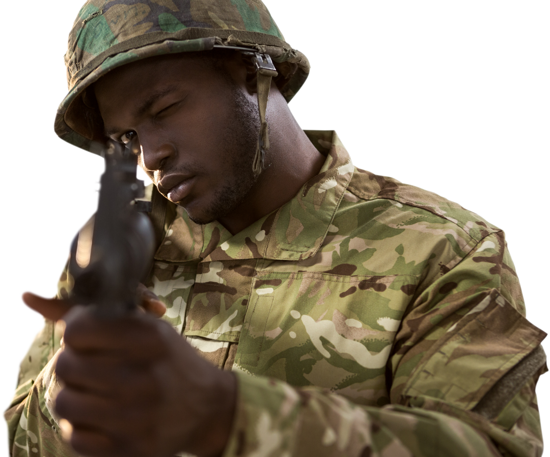 Transparent Close Up XS African American Soldier Aiming Rifle - Download Free Stock Images Pikwizard.com