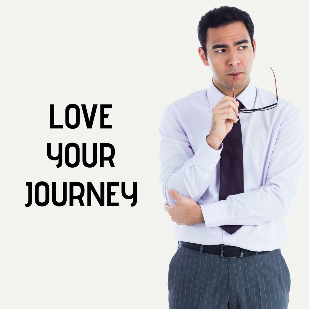 Thoughtful Businessman Contemplating with Motivational Text