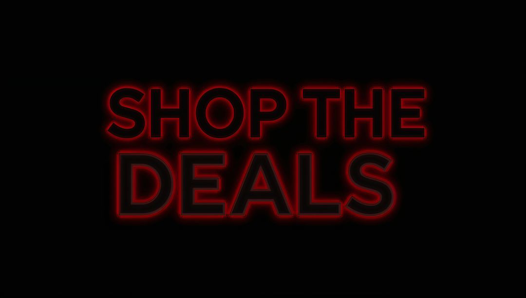 Red Neon Shop Deals Text on Black Background with Glowing Outline