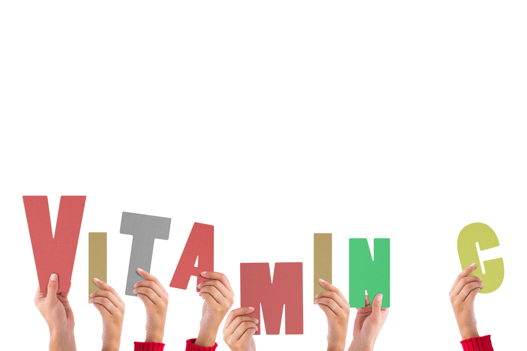 Hands Holding Colorful Letters Spelling Vitamin C Transparent Background