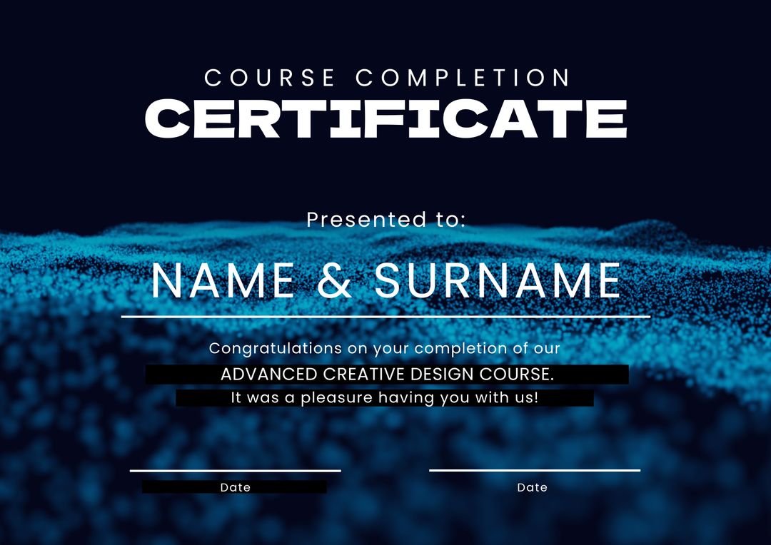 Course Completion Certificate with Blue Wave Dots Background - Download Free Stock Templates Pikwizard.com