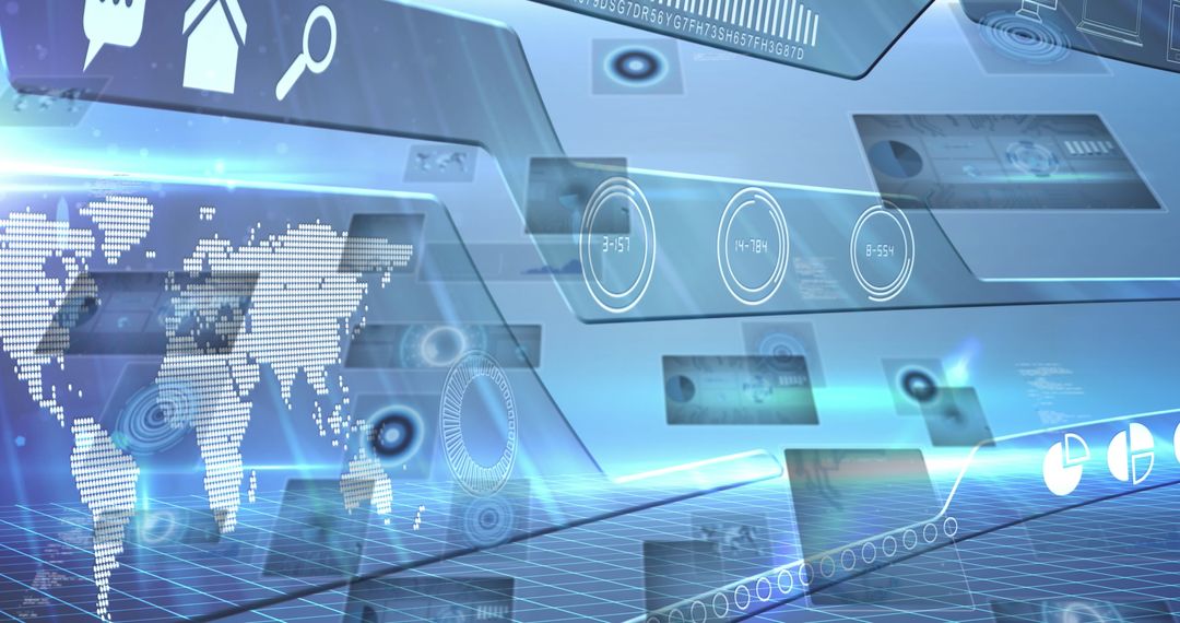 Futuristic Digital Interface Displaying Global Data