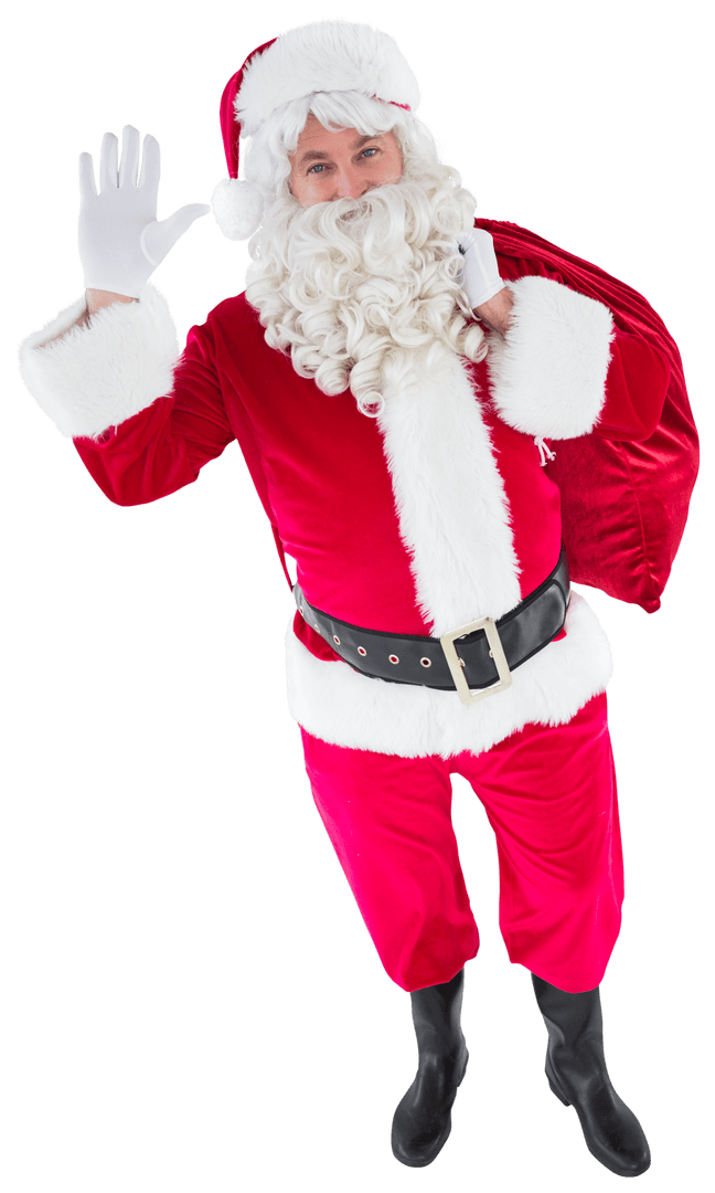 Transparent Santa Claus Waving with Sack of Presents