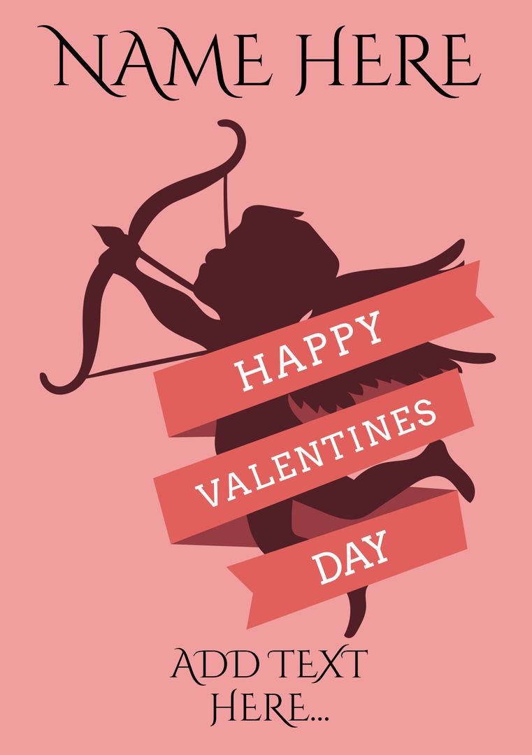 Cupid Silhouette Greeting Card Template for Valentine's Day