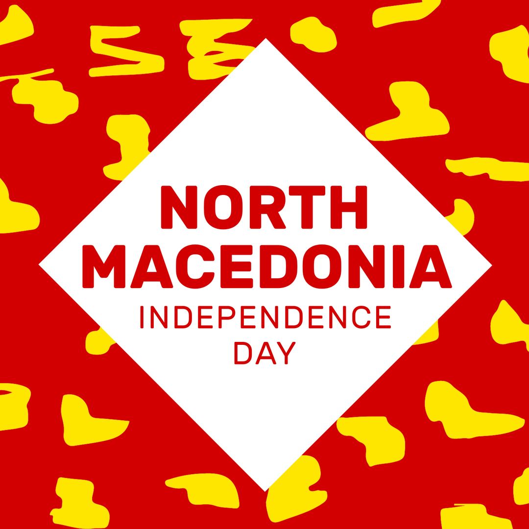 North Macedonia Independence Day Celebration Design with Red and Yellow Patterns
