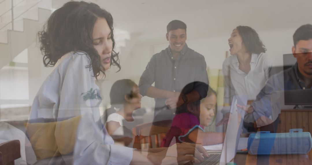 Modern Multitasking Family Converging Work and Leisure at Home