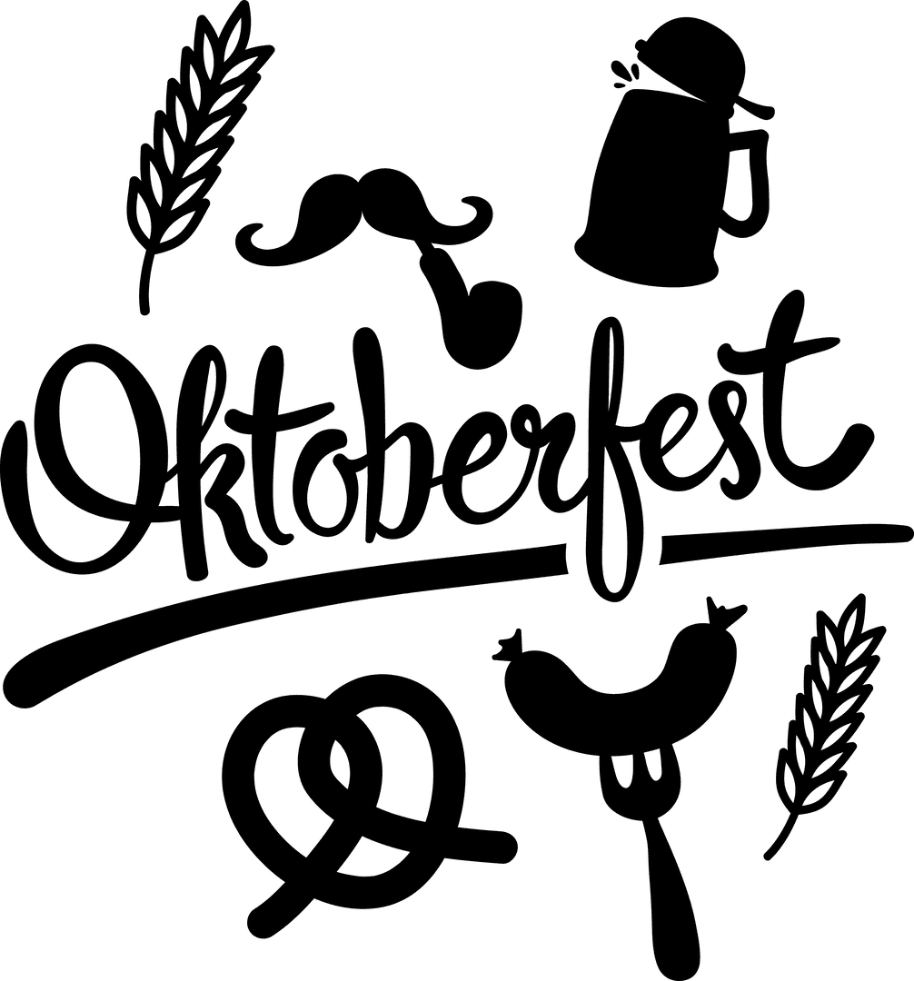 Oktoberfest Text and Holiday Symbols on Transparent Background