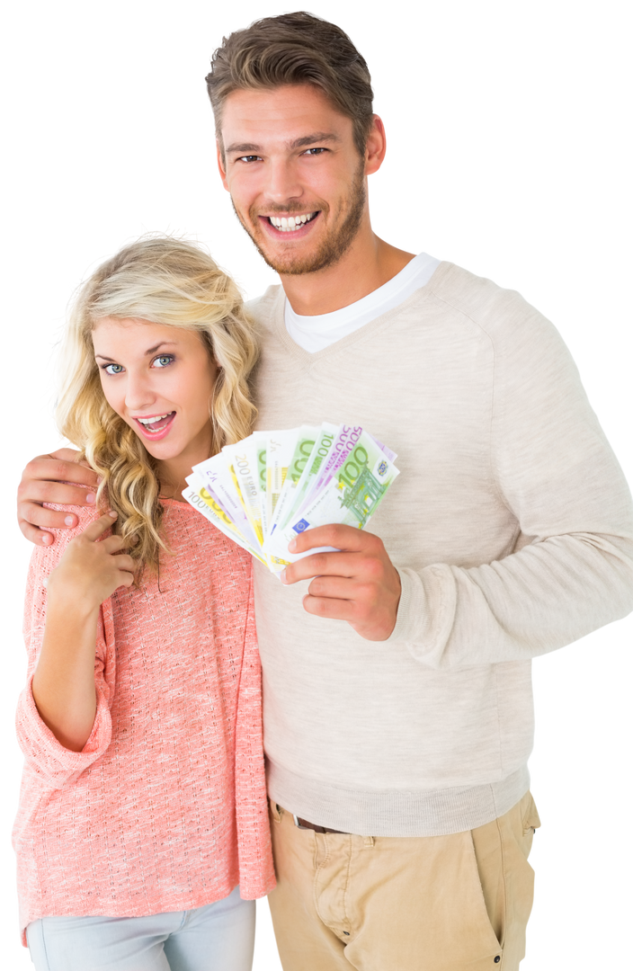 Cheerful Caucasian Couple Holding Cash On Transparent Background - Download Free Stock Images Pikwizard.com