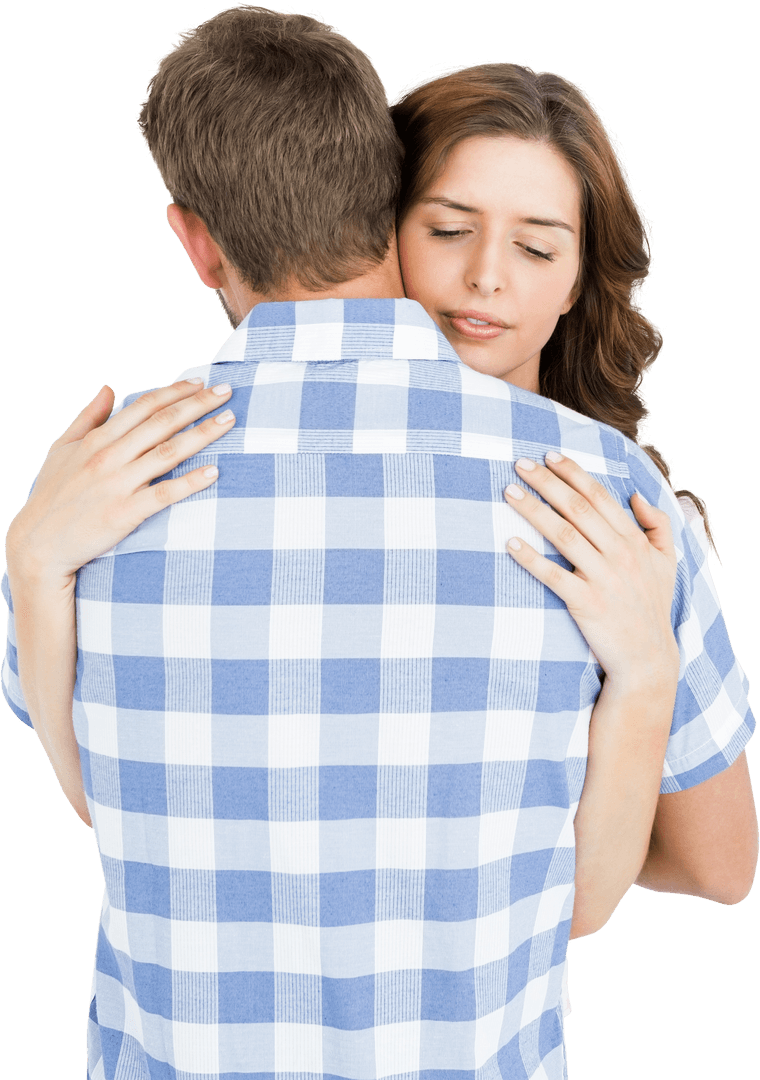 Young Couple Embracing with Loving Gesture on Transparent Background