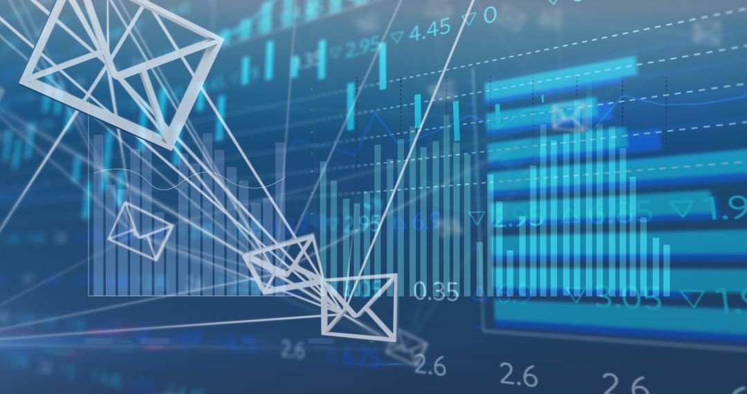 Digital Email Network with Financial Data Over cityscape