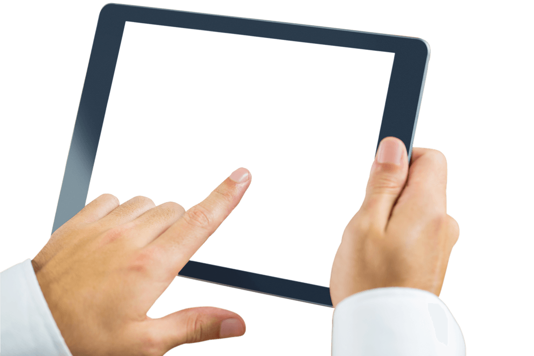 Hands Using Tablet Touchscreen with Transparent Background