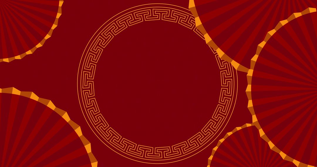 Chinese New Year Celebration Fan Pattern on Red Background