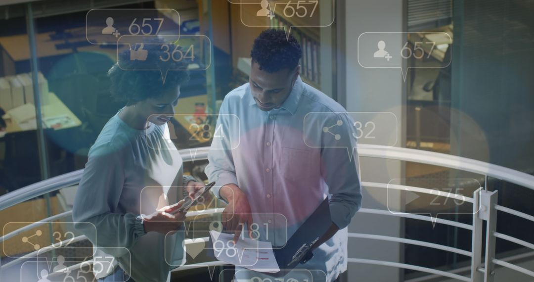 Diverse Business Team Analyzing Financial Data and Social Engagement