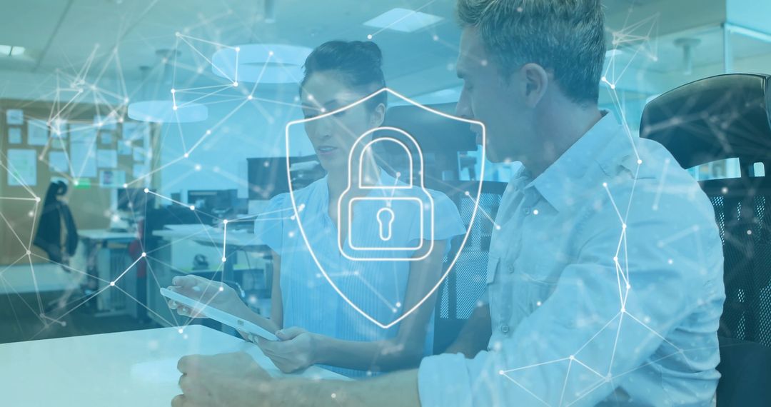 Digital Security Symbol over Office Collaboration