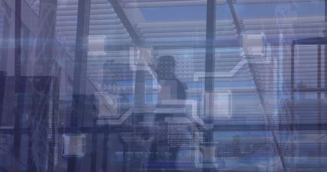 Futuristic Office Environment with Digital Technology Interface