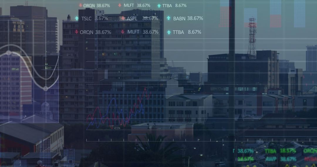 Digital Financial Data Interface Over Modern Cityscape