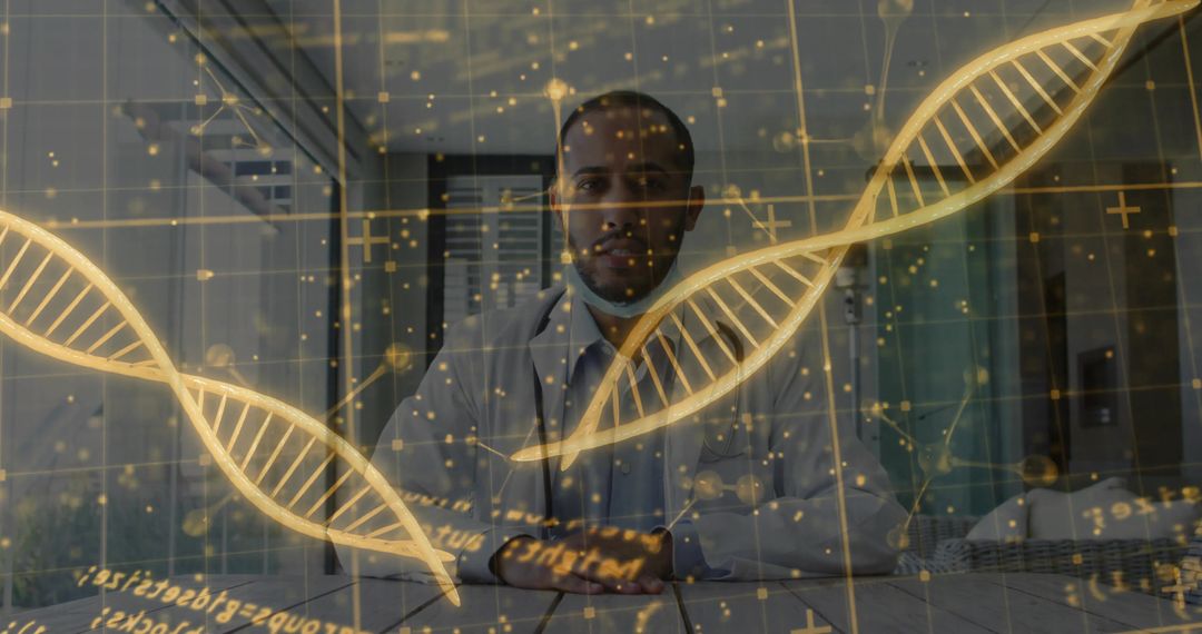Scientist Analyzing Holographic DNA Data in High-Tech Lab Environment