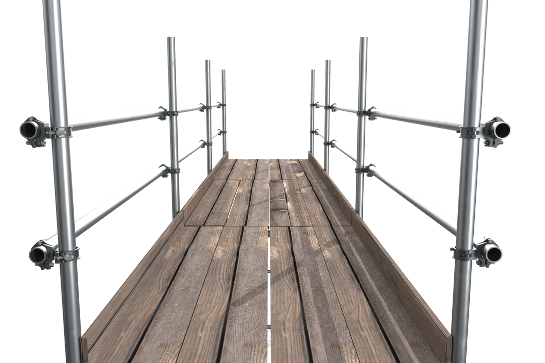 Transparent Scaffolding Structure with Wooden Plank Walkway