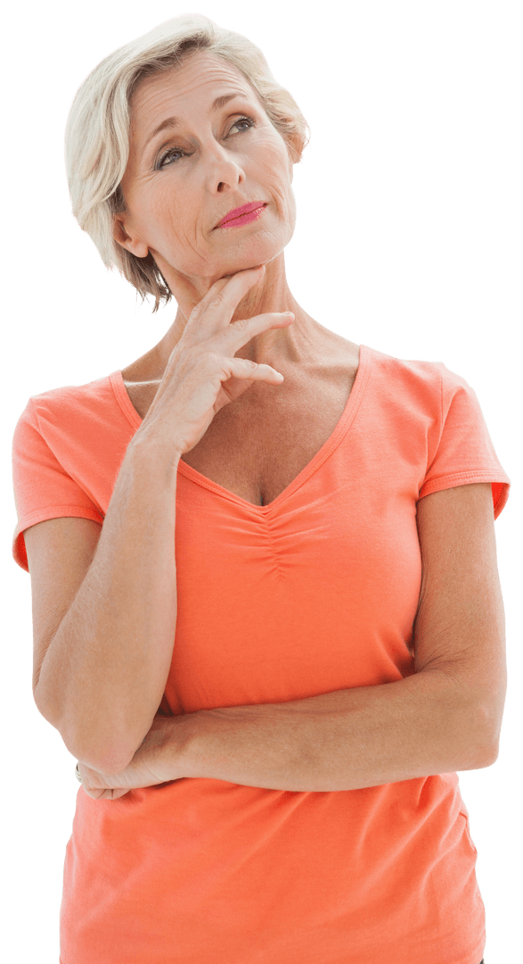 Thoughtful Older Woman Posing on Transparent Background