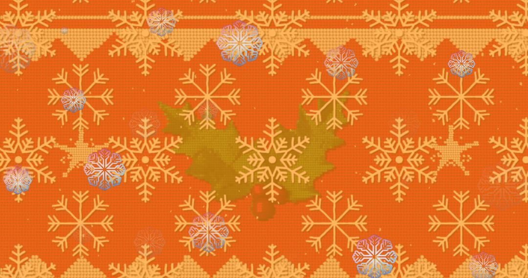 Festive Orange Knitted Snowflake and Holly Pattern