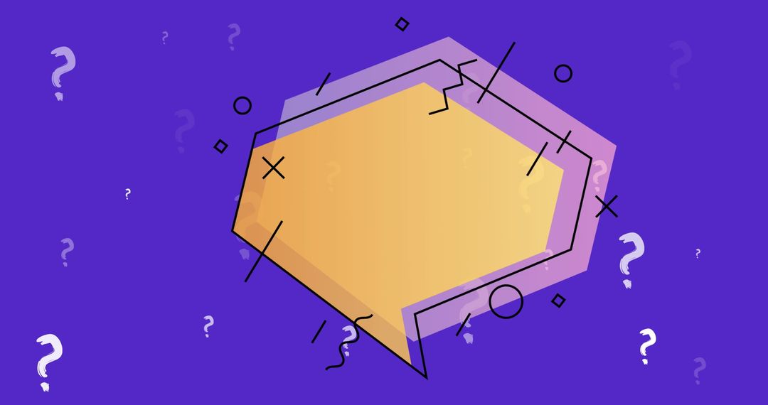 Conceptual Geometric Design with Question Marks on Blue Background