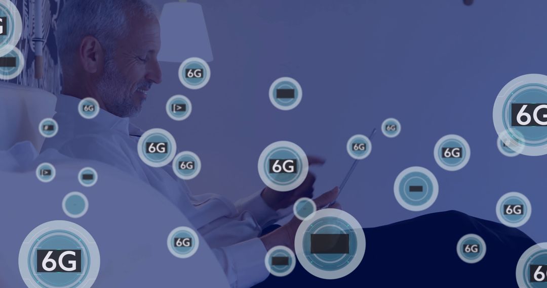 Senior Man Connected to 6G IoT Network Technology