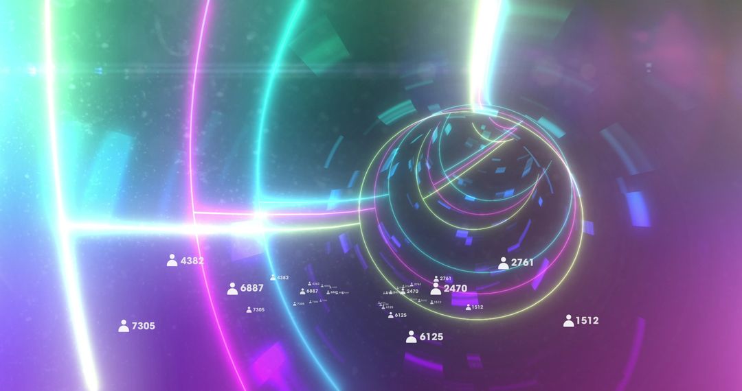 Neon Digital Data Tunnel with Social Media Icons