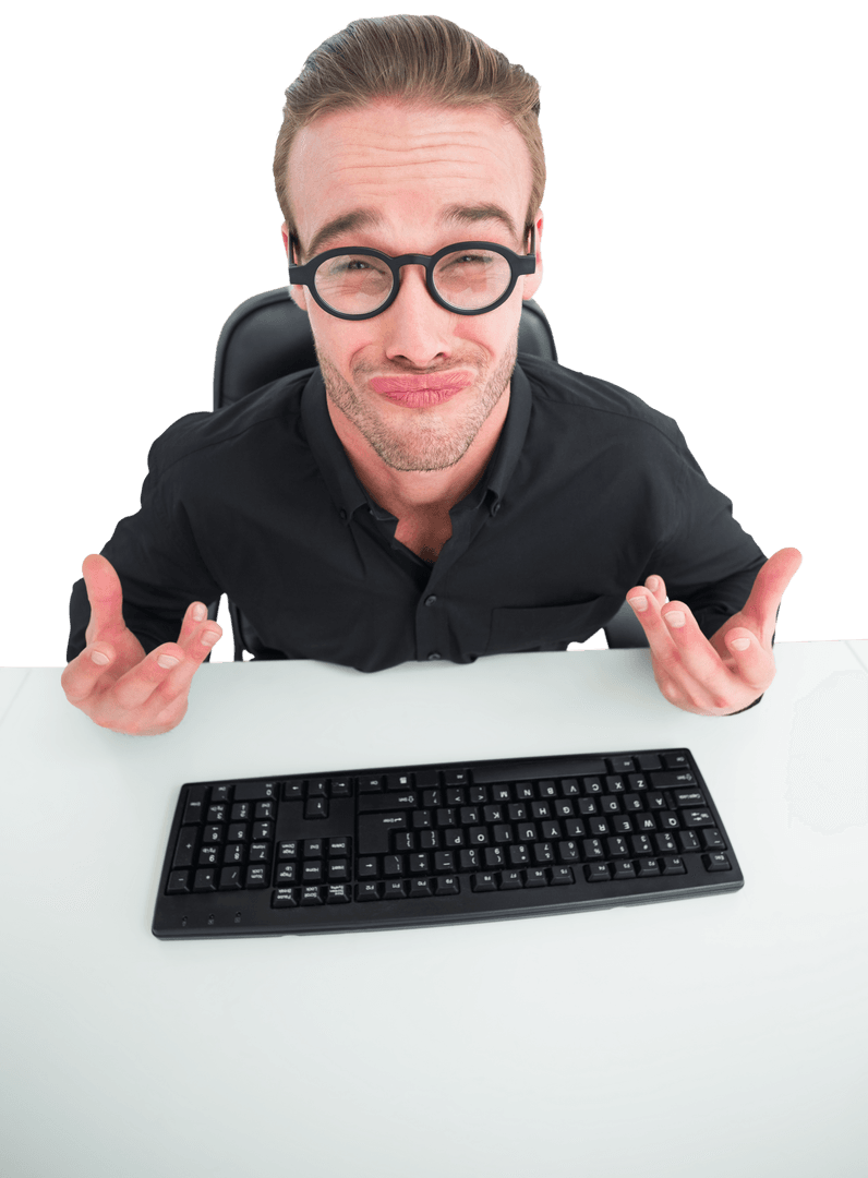 Frustrated Businessman with Transparent Background Expressing Confusion