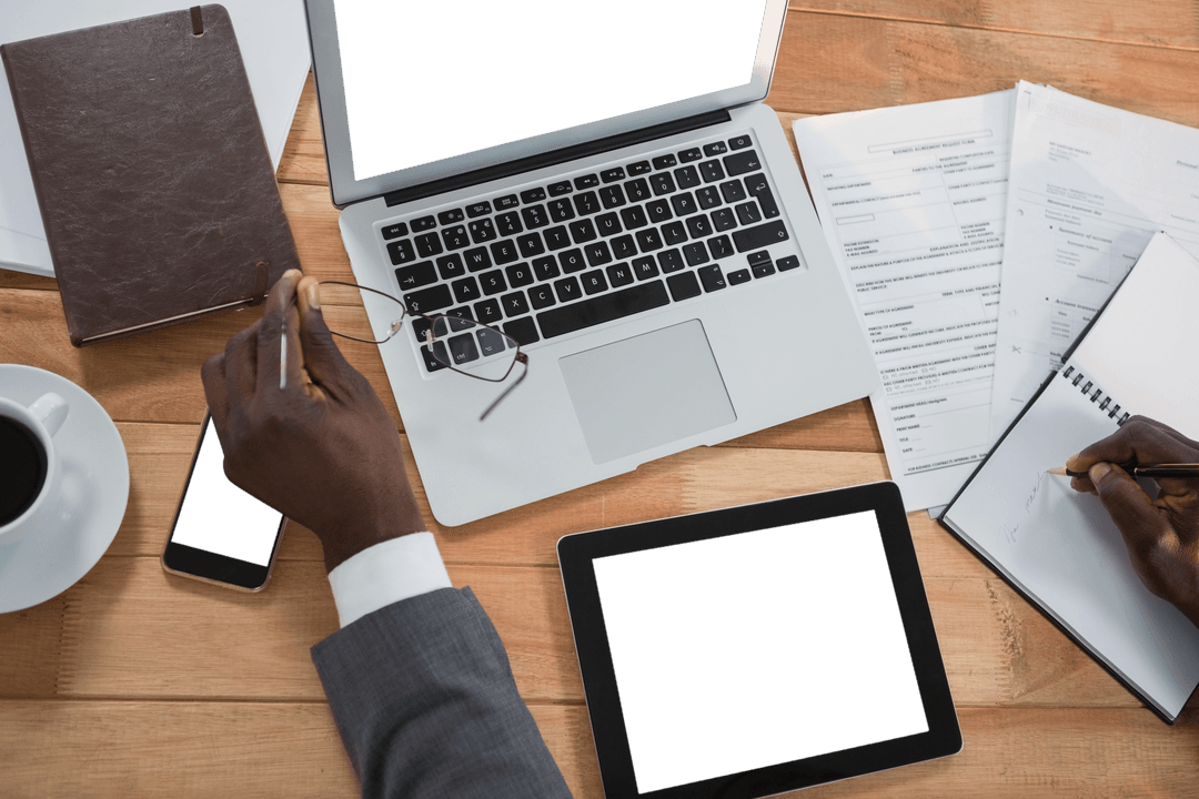 Transparent Business Meeting Workspace with Digital Devices