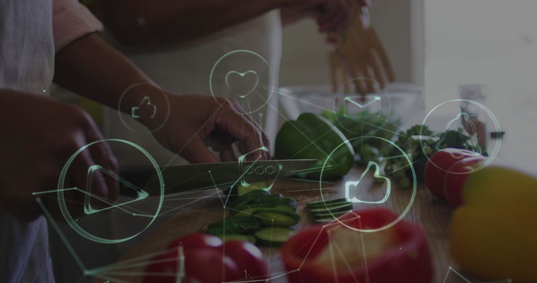 Two People Cooking with Overlay of Digital Icons