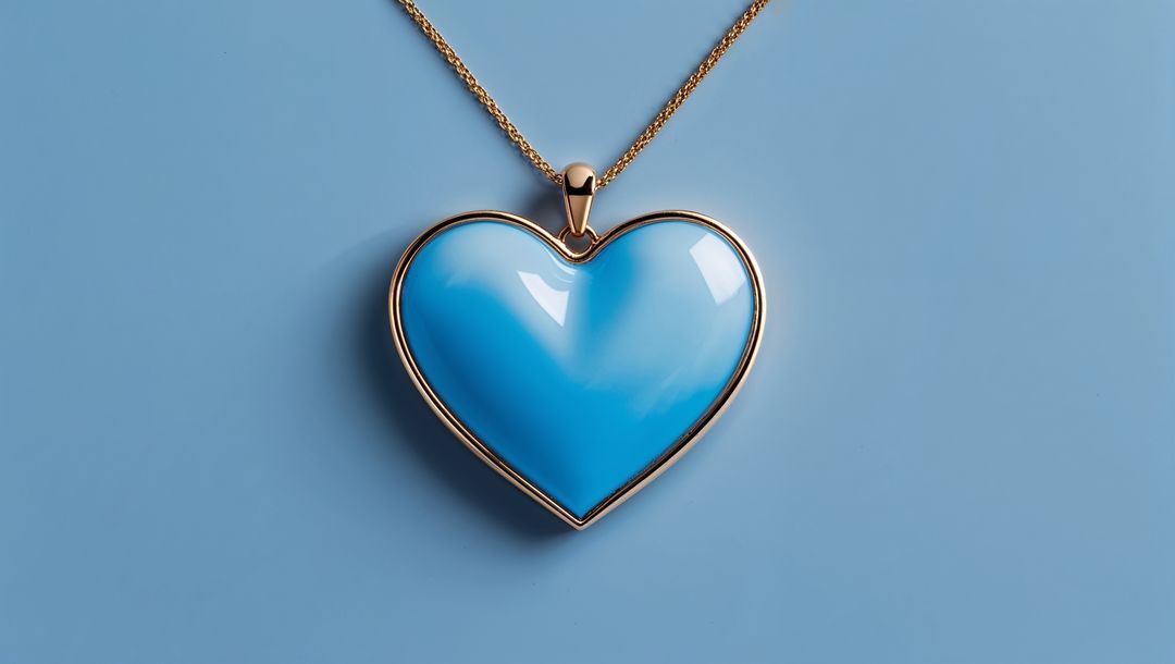 Heart-Shaped Sky Blue Enamel Pendant with Gold Chain
