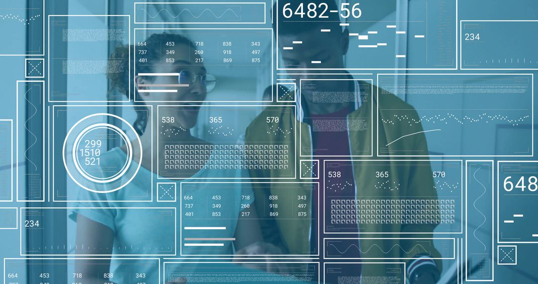 Team Collaborating on Transparent Digital Panels for Data Visualization